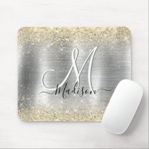 Chic brushed metal silver gold faux glitter mouse mat