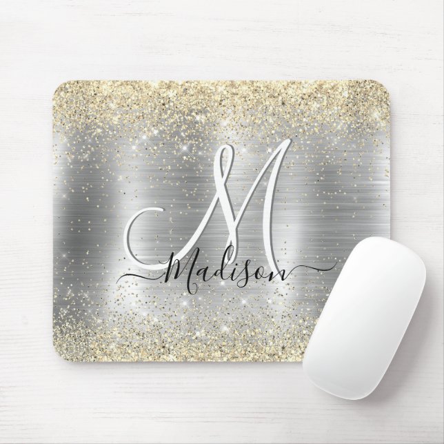 Chic brushed metal silver gold faux glitter mouse mat (With Mouse)