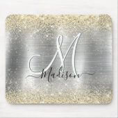 Chic brushed metal silver gold faux glitter mouse mat (Front)