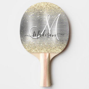 Chic brushed metal silver gold faux glitter ping pong paddle