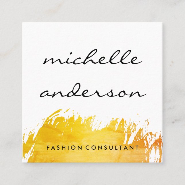 Chic Brushed Orange Expressive Square Business Card (Front)