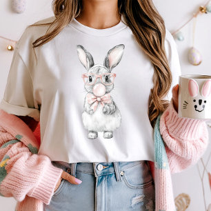 Chic Bubblegum Bunny Tee; Easter Watercolor Rabbit T-Shirt