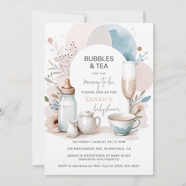 Chic Bubbles & Tea Baby Shower Invitation (Front)