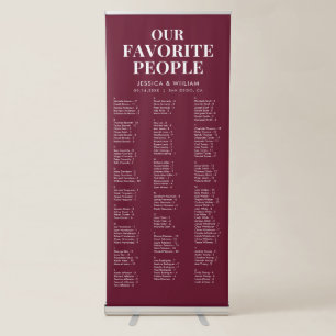 Chic Burgundy Alphabetical Wedding Seating Chart Retractable Banner