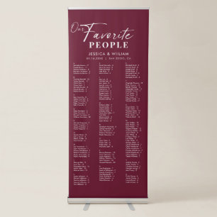 Chic Burgundy Alphabetical Wedding Seating Chart Retractable Banner