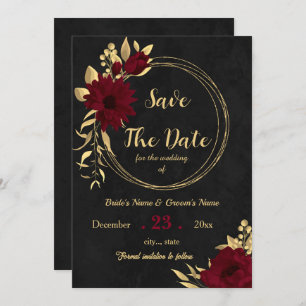 Chic burgundy and gold black  save the date