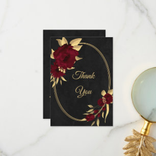 Chic burgundy and gold black  thank you card
