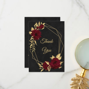 Chic burgundy and gold black  thank you card