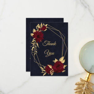 Chic burgundy and gold black  thank you card