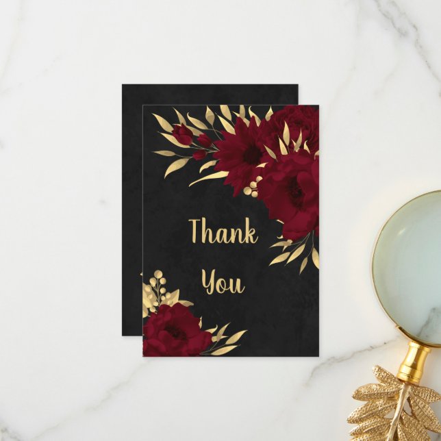 Chic burgundy and gold black  thank you card (Front/Back In Situ)