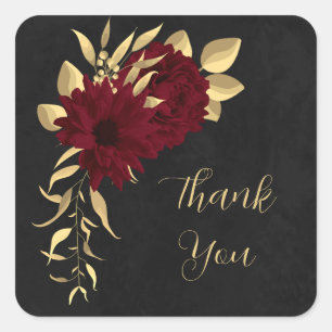Chic burgundy and gold black thank you square sticker
