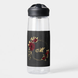 Chic burgundy and gold black water bottle
