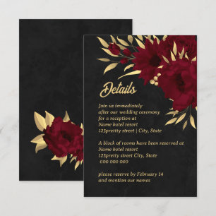 Chic burgundy and gold black wedding enclosure card