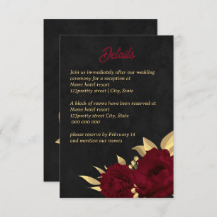 Chic burgundy and gold black wedding enclosure card