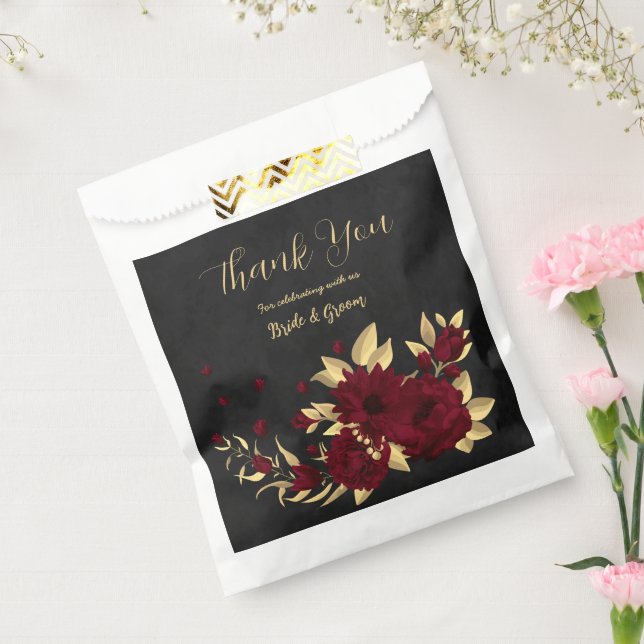 Chic burgundy and gold black wedding favour bags (Sealed)