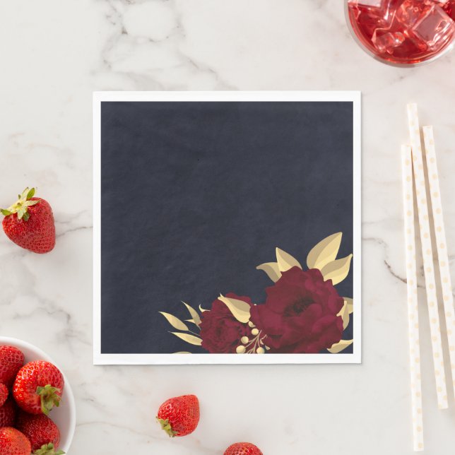 Chic burgundy and gold navy blue napkin (Insitu)