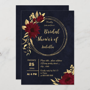 Chic burgundy and gold navy bridal shower invitation