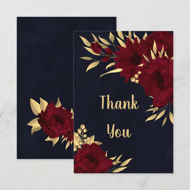 Chic burgundy and gold navy thank you card (Front/Back)