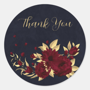 Chic burgundy and gold navy thank you classic round sticker