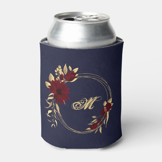 Chic burgundy and gold navy wedding can cooler (Can Front)