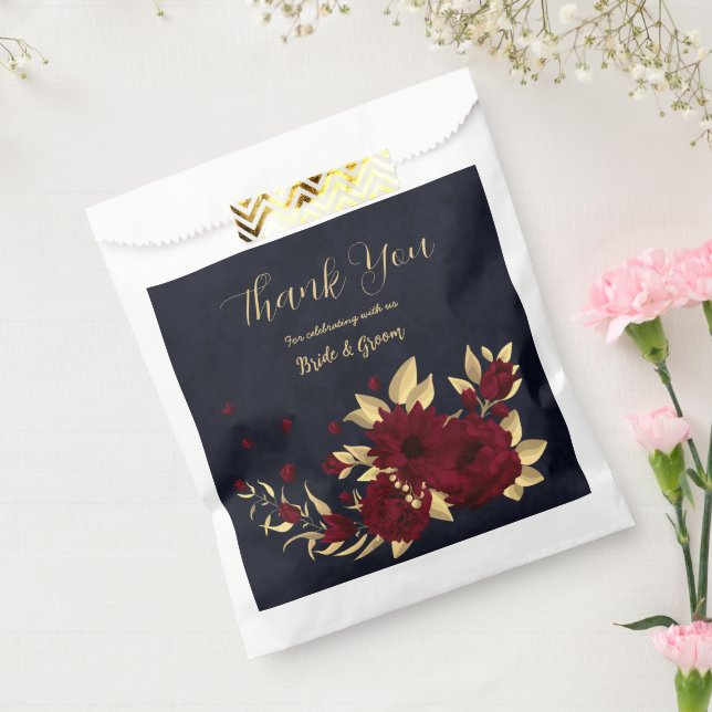 Chic burgundy and gold navy wedding favour bags (Sealed)