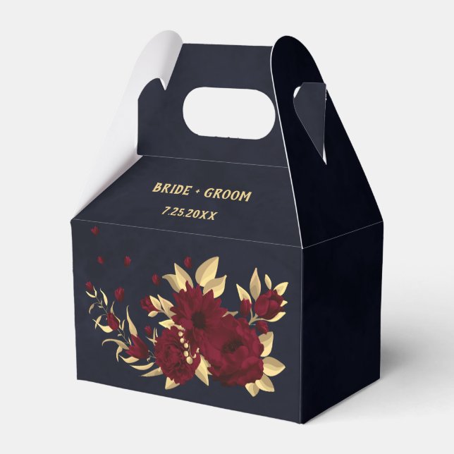 Chic burgundy and gold navy wedding favour box (Front Side)