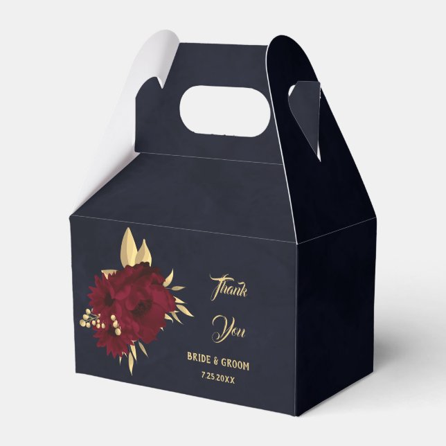 Chic burgundy and gold navy wedding favour box (Front Side)