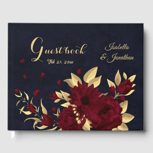 Chic burgundy and gold navy wedding guest book