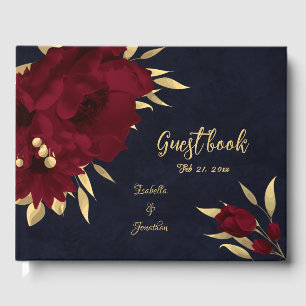 Chic burgundy and gold navy wedding guest book