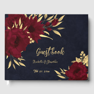 Chic burgundy and gold navy wedding guest book