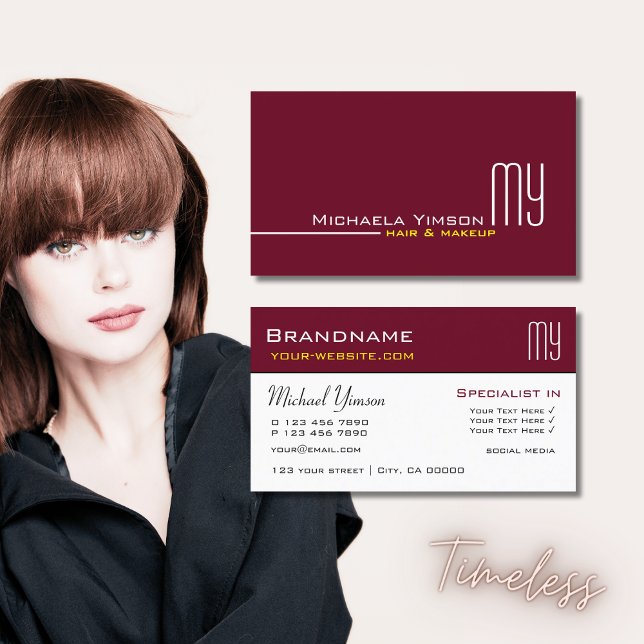 Chic Burgundy and White with Initials Professional Business Card (Creator Uploaded)