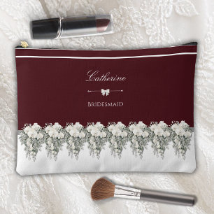 Chic Burgundy Autumn Wedding Bridesmaid Makeup Bag