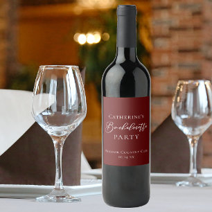 Chic Burgundy Bachelorette Party Personalised Wine Label