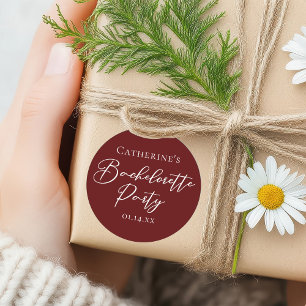 Chic Burgundy Bachelorette Party Personalized Classic Round Sticker