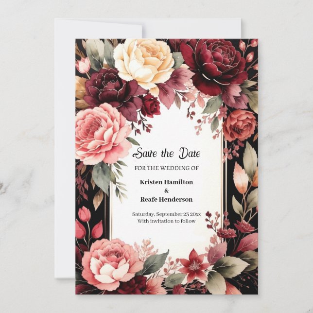 Chic Burgundy Beauty Save The Date (Front)