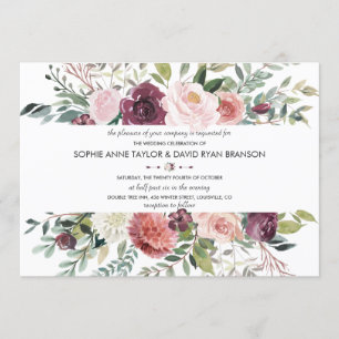 Chic Burgundy Blush Floral Wreath Wedding Invitation