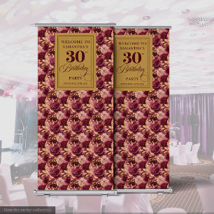 Chic Burgundy Blush Gold 30th Retractable Banner