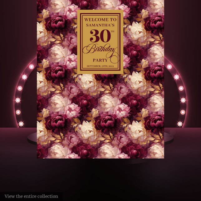 Chic Burgundy Blush Gold Boho 30th Birthday Banner Tapestry (Chic Burgundy Blush Gold Boho 30th Birthday Banner Tapestry)