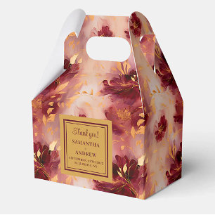 Chic Burgundy Blush Gold Boho Wedding Favor Box