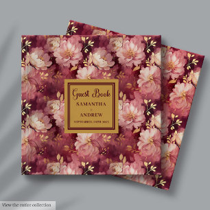 Chic Burgundy Blush Gold Boho Wedding Guest Book