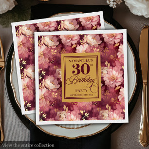 Chic Burgundy Blush Gold Watercolor 30th Birthday Napkin
