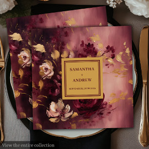 Chic Burgundy Blush Gold Wedding Paper Napkins