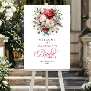 Chic Burgundy Blush Greenery Bridal Shower Welcome Poster