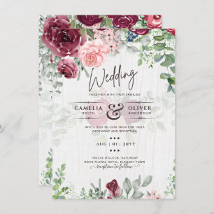 Chic Burgundy Blush Pink Floral Greenery Wedding Invitation