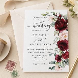 Chic Burgundy Blush Pink Floral Wedding Invitation
