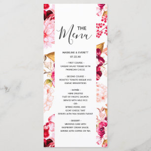 Chic Burgundy & Blush Pink Floral Wedding Menu