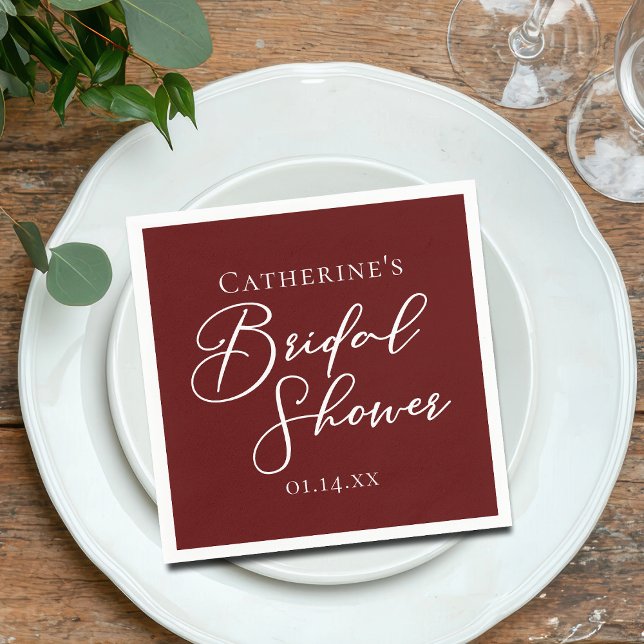 Chic Burgundy Bridal Shower Personalised White Napkin (Creator Uploaded)