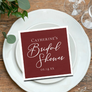 Chic Burgundy Bridal Shower Personalized White Napkin