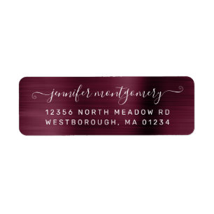 Chic Burgundy Brushed Metal Return Address