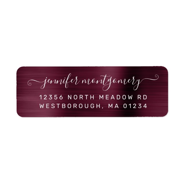 Chic Burgundy Brushed Metal Return Address (Front)